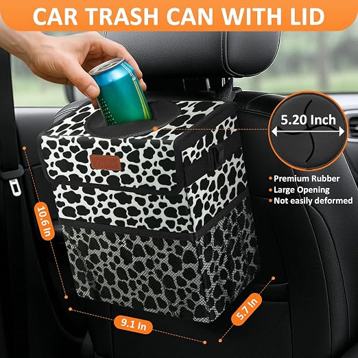 Vankor Car Trash Can for Car Cute,Bag Bin Hanging Waterproof Automotive Garbage Cans Leak Proof Vehicle Trash Can Cow Print - Image 2