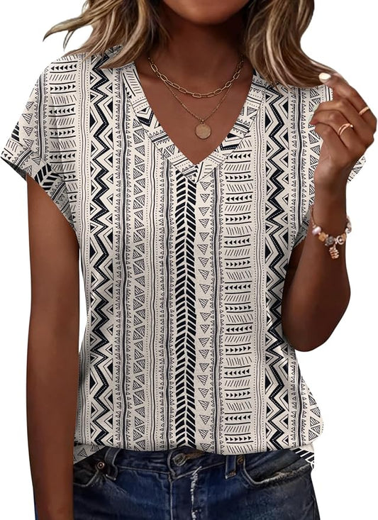Rapbin Womens Summer Tops Women Blouses Dressy Casual V Neck T Shirts Short Sleeve Spring Tops for Women by RAPBIN