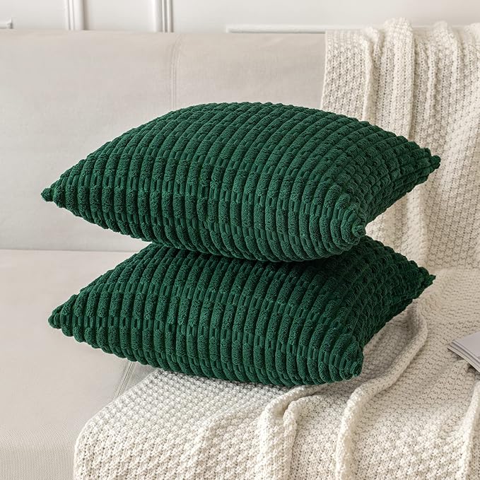 MIULEE Pack of 2 Dark Green Corduroy Decorative Pillow Covers 20x20 Inch Soft Boho Striped Throw Pillow Covers Modern Farmhouse Home Decor for Sofa Living Room Couch Bed - Image 3