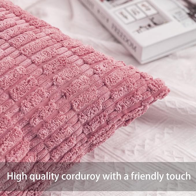 Aegero Pack of 2 Corduroy Decorative Throw Pillow Covers 12x24 Inch Soft Striped Pillow Covers Modern Farmhouse Home Decor for Sofa Living Room Couch Bed（Pink） - Image 2