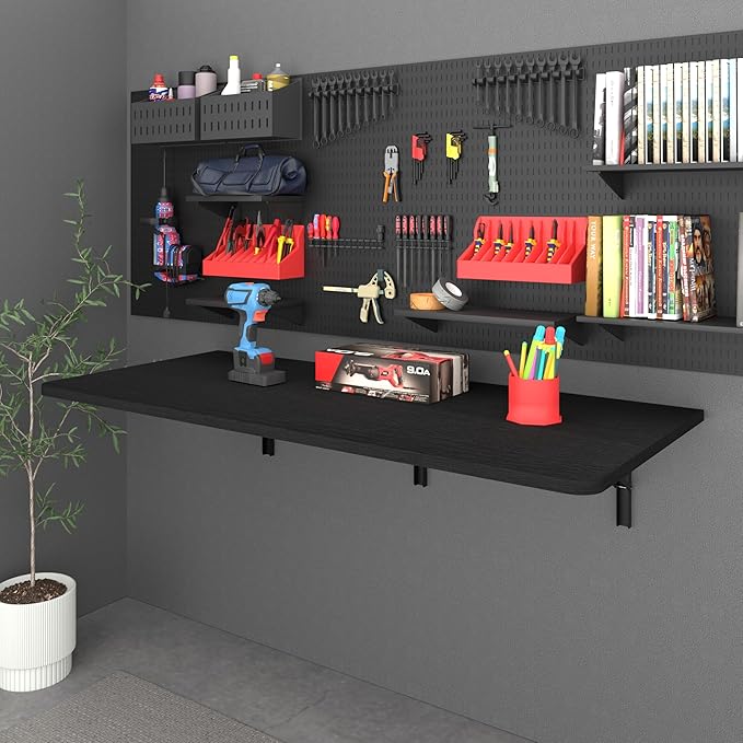 IAE 48x22in Floating Fold Desk,Wall-Mounted Folding Computer Table,Black | Study Table with Shelf Brackets,Foldable Down Shelf with Engineered Wood,Fold Computer Desk for Small Apartment,Holds 500 lb - Image 6