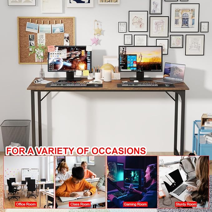 PayLessHere | 55 Inch Computer Desk | Vintage | Office Desk with Metal Frame, Adjustable Feet | Water-Resistant, Scratchproof Surface | Sturdy Writing Table for Home Office or Study | Pack of 1 - Image 7