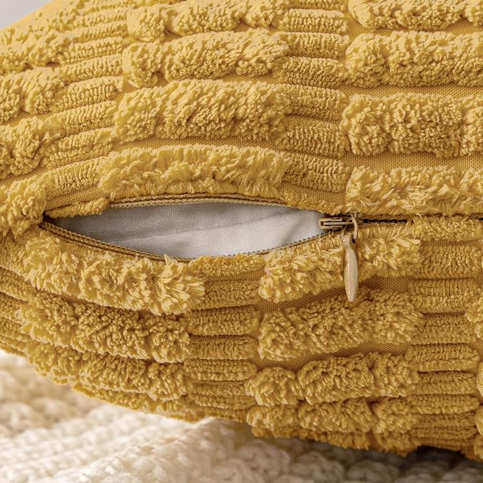 MIULEE Pack of 2 Corduroy Decorative Throw Pillow Covers 20x20 Inch Soft Boho Striped Pillow Covers Modern Farmhouse Home Decor for Summer Sofa Living Room Couch Bed Yellow - Image 3