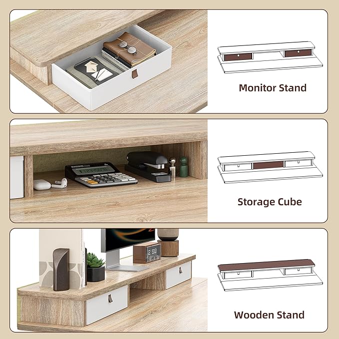 TIQLAB Standing Desk with Two Drawers, Stand Up Standing Desk Adjustable Height, Electric Sit Stand Table with Storage Shelf and Splice Board, 55 * 24 inch, Maple - Image 4