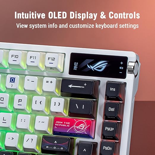 ASUS ROG Azoth X Wireless Mechanical Gaming Keyboard – 75% TKL, Tri-Mode Connectivity, Hot Swappable Pre-lubed ROG NX V2 Snow Linear Switches, South-Facing PCB, PBT Keycaps, PC/Mac Support - White - Image 3