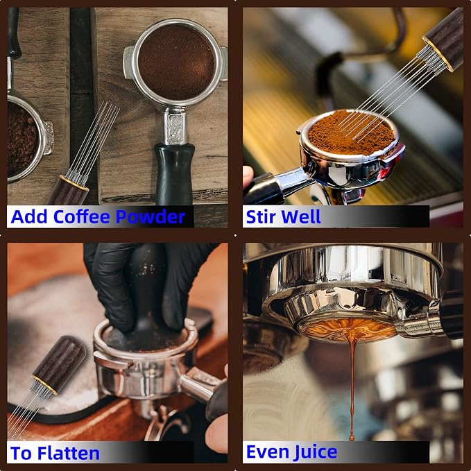 Espresso Coffee Stirrer 8 Needles 0.4mm Espresso Distribution Tools, Natural Wood Handle and Stand - Image 5