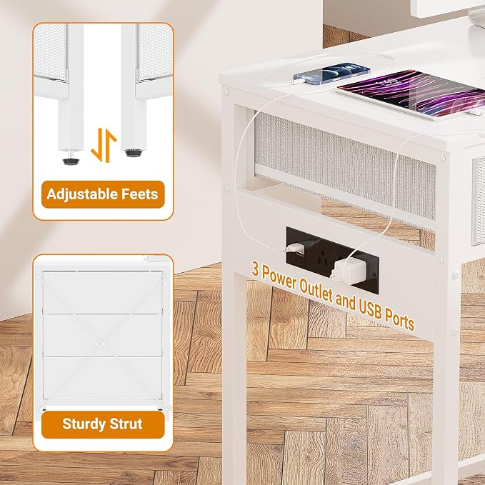 Unikito Reversible Computer Desk with 5 Drawers, Sturdy Office Desk with Power Outlets and USB Ports, Study Writing Table with File Cabinet & Printer Stand, Vanity Desk with Storage, White - Image 5