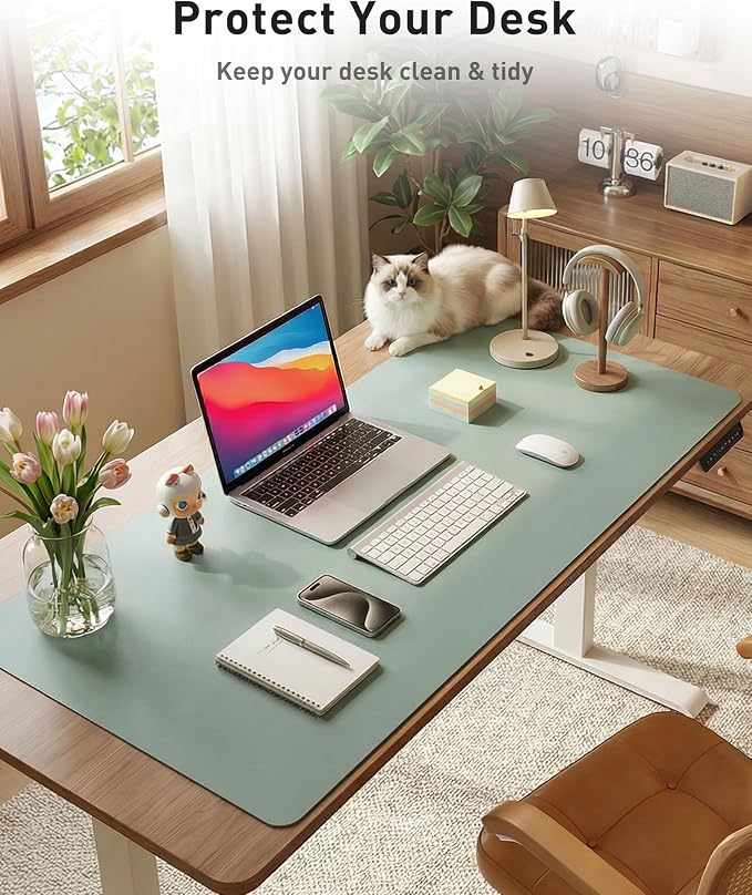 Aothia Faux Leather Desk Mat - Large Mouse Pad, Non-Slip PU Leather Blotter, Waterproof Writing Surface for Office and Home (Light Blue, 40" x 24") - Image 8