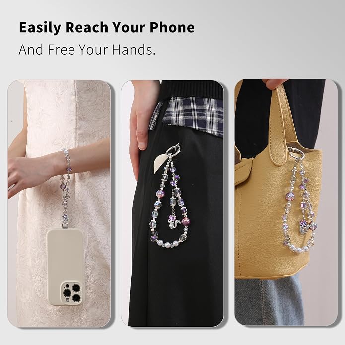 Phone Charm with Beaded Crystals, Anti-Theft Phone Strap, Hands-Free & Detachable Cellphone Lanyard, Cellphone Chain Wristlet with Tether Tab - Image 7
