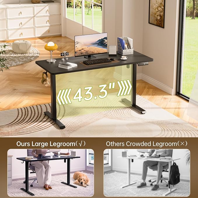 Veken Standing Desk, 63×27.6 Inch Electric Gaming Table, Black | Height Adjustable Sit Stand Up Computer Tables for Home Office, Study , Writing, Suit students, employees and group work - Image 9