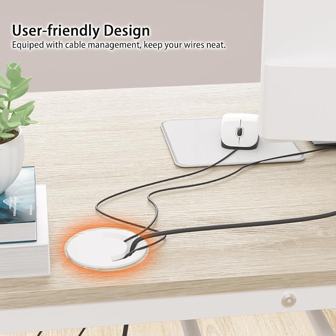 Weehom Computer Desk with Drawers, Home Office Workstation, Beige | Sturdy and spacious workstation for writing, studying and gaming, Suitable for PC and laptop use - Image 6
