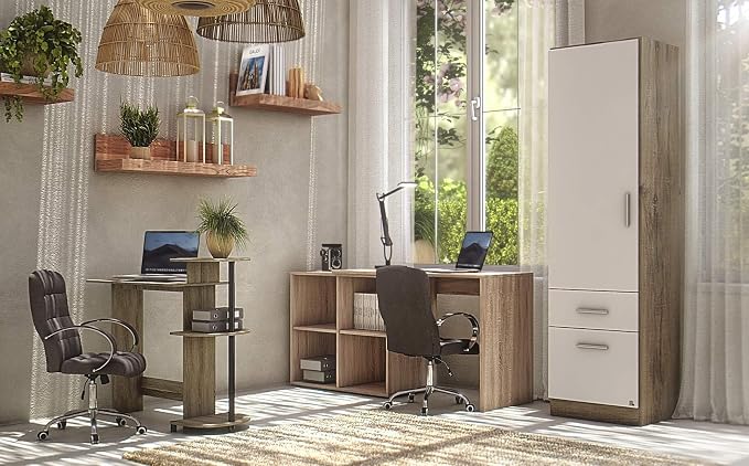 Furinno COMPACT Desk, 28.5" Wide Gaming Desk with Shelves, Computer Desk with Book Shelf, Office Desk for Home Office, Study Room, Dorm, Bedroom, French Oak - Image 2