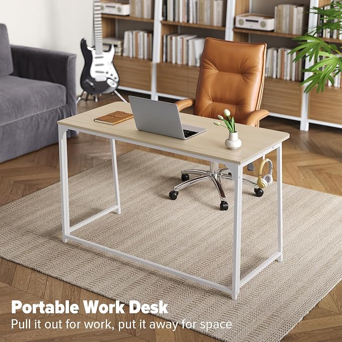 WOHOMO Folding Desk, 47.2" Foldable Computer Table for Small Spaces, Oak | Easy Assembly and Fold, Sturdy Home office desks for Study Bedroom Dorm Space Saving Writing Work Apartment - Image 8