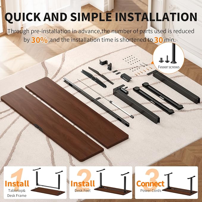 Veken Standing Desk, 47.2 Inch Electric Gaming Table, Walnut | Height Adjustable Sit Stand Up Computer Tables for Home Office, Study , Writing, Suit students, employees and group work - Image 4