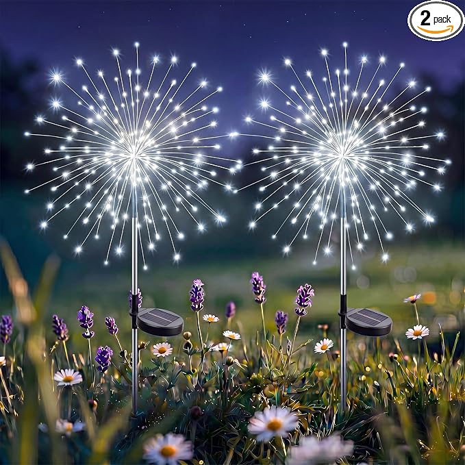 btfarm 2 Pack 120 LED Solar Garden Lights Outdoor, 8 Modes Firework Lights Solar Powered, Waterproof Twinkle Fairy Light Outside for Yard Patio Pathway Pool Christmas Party Decorative, Cool White by btfarmdecorativelighting