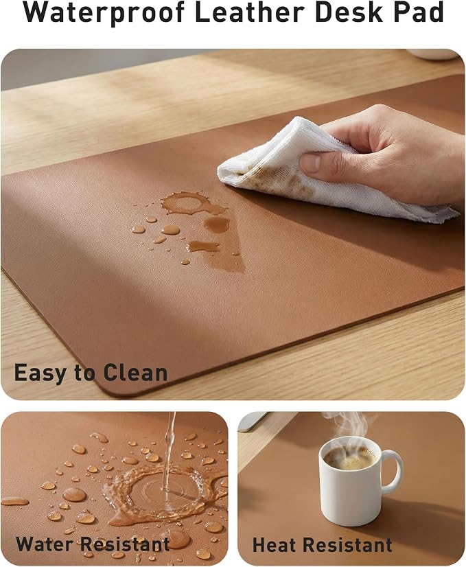 Aothia Faux Leather Desk Mat - Large Mouse Pad, Non-Slip PU Leather Blotter, Waterproof Writing Surface for Office and Home (Brown, 63" x 24") - Image 7