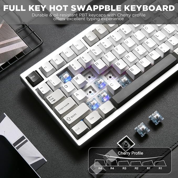YUNZII AL80 75% Wireless Aluminum Mechanical Keyboard(Silver,Gateron Zero) | QMK/VIA, Smart LCD Display and Knob, Hot Swap, Gasket Structure, BT/2.4G/USB-C, RGB Keyboard for Gaming/Win/Mac - Image 6