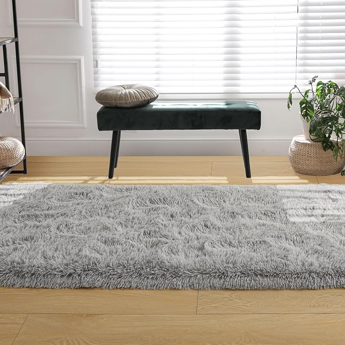 Tepook Soft Runner Rugs for Bedroom 2x6 ft with Rubber Backing, Grey Fluffy Rugs for Living Room, Shag Bedside Rug Fuzzy Plush Carpet for Room, Area Rug for Dorm Nursery Hallway Indoor Home Decor - Image 7