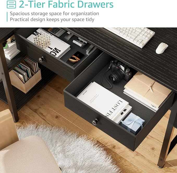 DLisiting Black Corner Desk for Small Space with Drawers, Reversible Gaming L Shaped Computer Desk with Storage Shelves for Boys, Corner Work Study PC Desks for Bedroom - Image 8