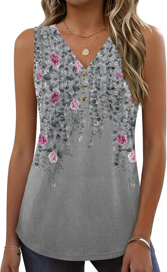 Zeagoo Tank Tops for Women 2026 Summer Top Henley Shirts Dressy Casual Loose Fit V-Neck Button Down Sleeveless Tshirt Blouse by Zeagoo