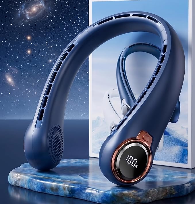 BNBZ Portable Neck Fan, 6000mAh Rechargeable Fan Blows Cold Air with LED Display, 4 Speeds, 20H Runtime, Quiet Wearable 360° Personal Cooling Fan for Outdoor Travel Work Gym,Fireplace Fans-Blue by BNBZPortableNeckFan