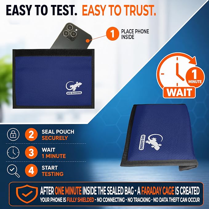 Gecko Travel Tech Blue Nylon Faraday Bag - Signal Blocker for Cell Phone, Car Key FOB, Data Privacy (BLUE - NYLON) - Image 8