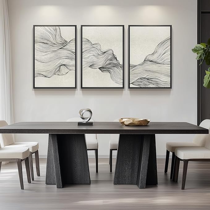Large Framed Black and Beige Neutral Abstract Wall Art for Living Room, 3 Piece Modern Canvas Prints Paintings Artwork for Walls, Minimalist Lines Pictures for Hallway Stair Office Wall Decor 24x36 In - Image 7