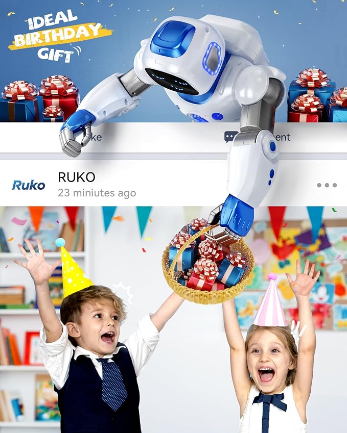 Ruko 1088 Smart Robot Toy for Kids, Large Programmable Interactive Gift | Support Remote Control & App Control & Voice Command, Birthday Gift for Boys & Girls Ages 4 5 6 7 8 9, Blue - Image 2