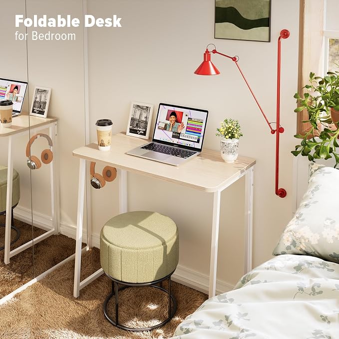 WOHOMO Folding Desk, 31.5" Foldable Computer Table for Small Spaces, Oak | Easy Assembly and Fold, Sturdy Home office desks for Study Bedroom Dorm Space Saving Writing Work Apartment - Image 6