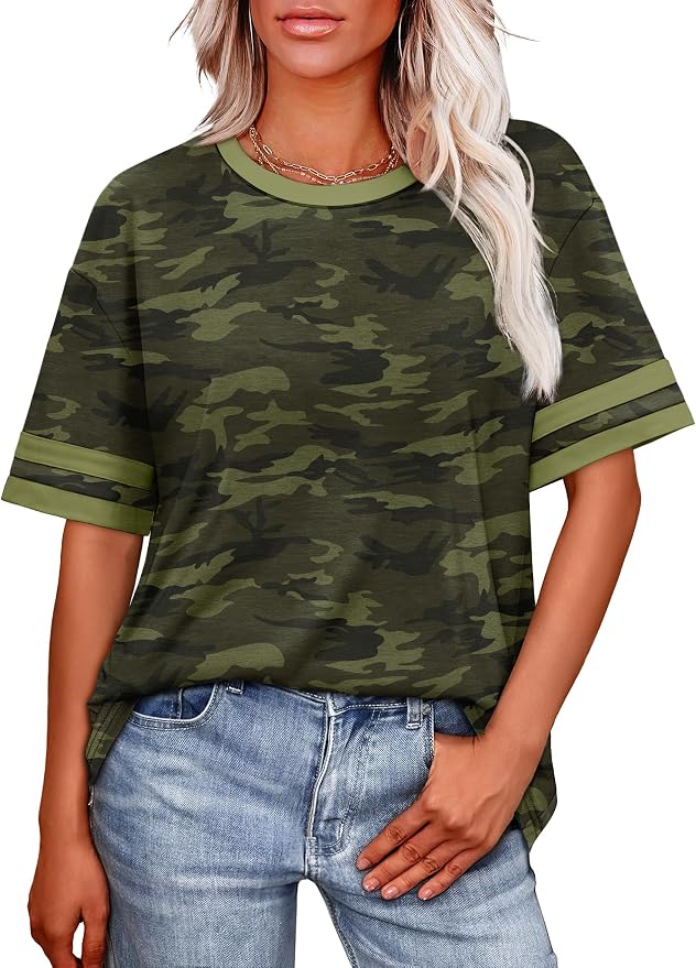 WIHOLL Womens T Shirts Loose Fit Short Sleeve Tees Crew Neck Color Block Summer Tops 2026 Fashion - Image 2