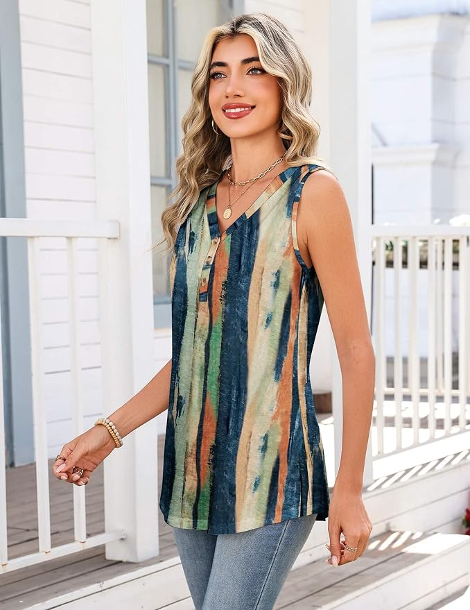 Zeagoo Tank Tops for Women 2026 Summer Top Henley Shirts Dressy Casual Loose Fit V-Neck Button Down Sleeveless Tshirt Blouse - Image 4