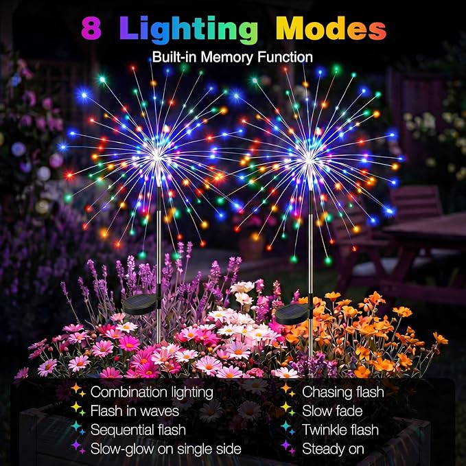 btfarm 6 Pack Solar Garden Lights Outdoor, 8 Modes Firework Lights Solar Powered, Waterproof Twinkle Fairy Light Outside for Yard Patio Pathway Pool Christmas Party Decorative, Multicolor - Image 3