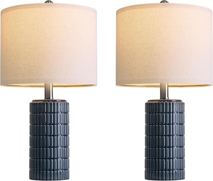 PoKat 20.75" Small Blue Table Lamps, Farmhouse Bedside Lamps for Bedroom Set of 2, Ceramic End Table Lamps for Night Stands Living Room, Modern Nightstand Desk Lamps, Dark Blue - Image 7