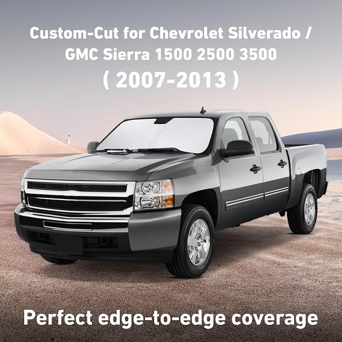 EcoNour Windshield Sunshade Compatible for Chevrolet Silverado/GMC Sierra 1500 2500 3500 2007-2013, Front Windshield Sun Shade Cover, UV Heat Blocker & Protector, Car Sun Visor Interior Accessory - Image 2