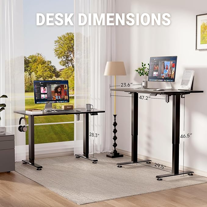 Veken Standing Desk, Black, 47.2×23.6 Inch | Height Adjustable Sit Stand Up Computer Tables for Home Office, Study , Writing, Suit students, employees and group work - Image 3