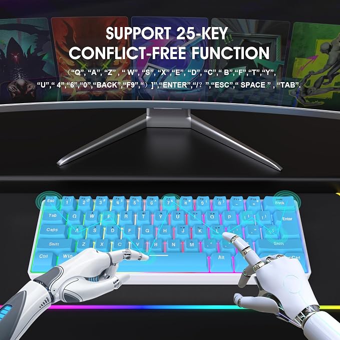 Snpurdiri 60% Wired Gaming Keyboard, 61 Keys RGB (Blue) | Small Ultra-Compact Backlit 60 Percent Gaming Keyboard for PC/Mac Gamer, Typist, Travel, Easy to Carry on Business Trip - Image 9