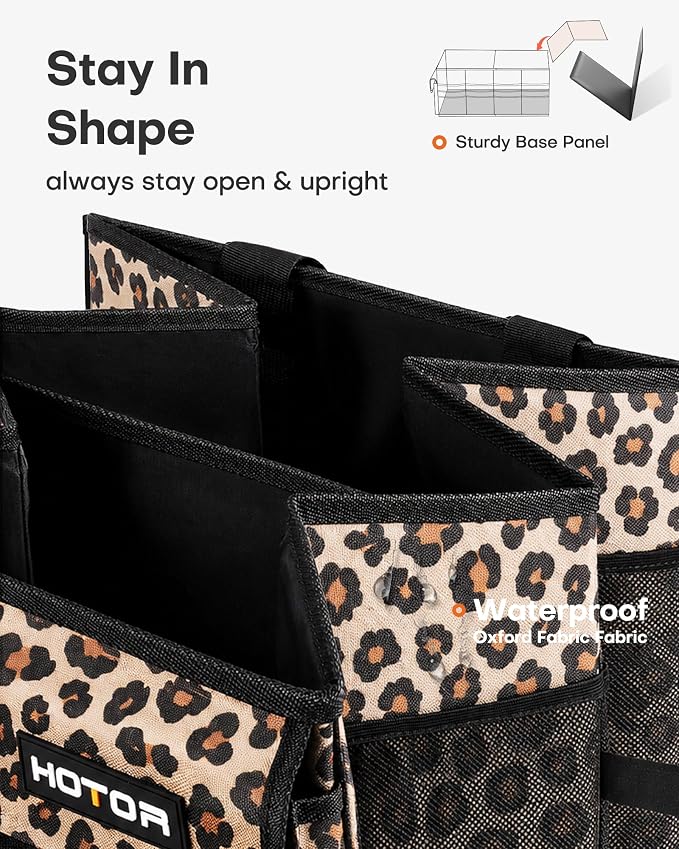 HOTOR Trunk Organizer - Car Organizer, Foldable Trunk organizer for SUVs & Sedans, Sturdy Car Organization for Car Accessories, Tools, Sundries, Brown Leopard, 2 Compartments, 21.3"×12.6"×10.6" - Image 4