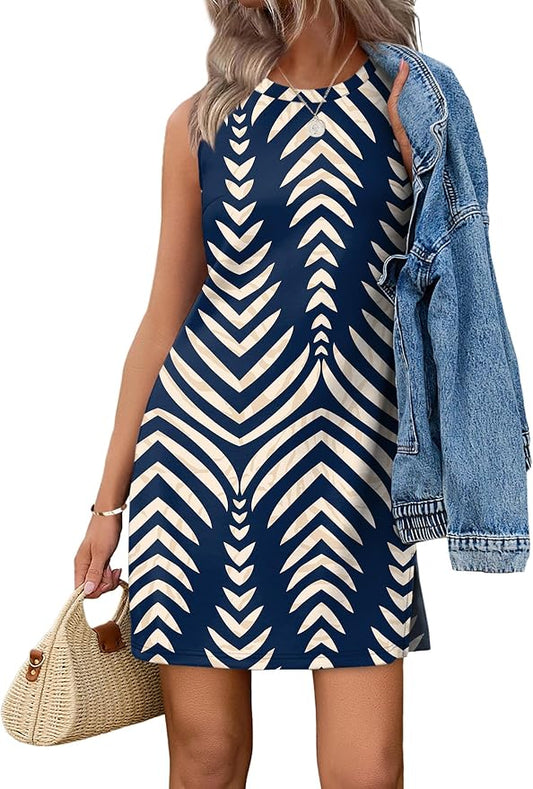 WIHOLL Casual Dresses for Women Crewneck Sleeveless Tank Dress Summer Spring Boho Vacation Clothes by WIHOLL