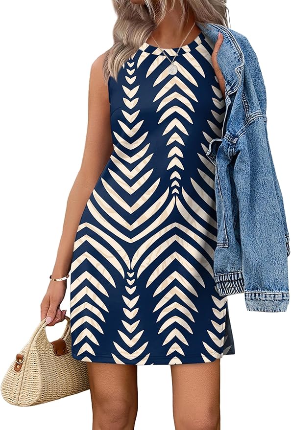 WIHOLL Casual Dresses for Women Crewneck Sleeveless Tank Dress Summer Spring Boho Vacation Clothes by WIHOLL