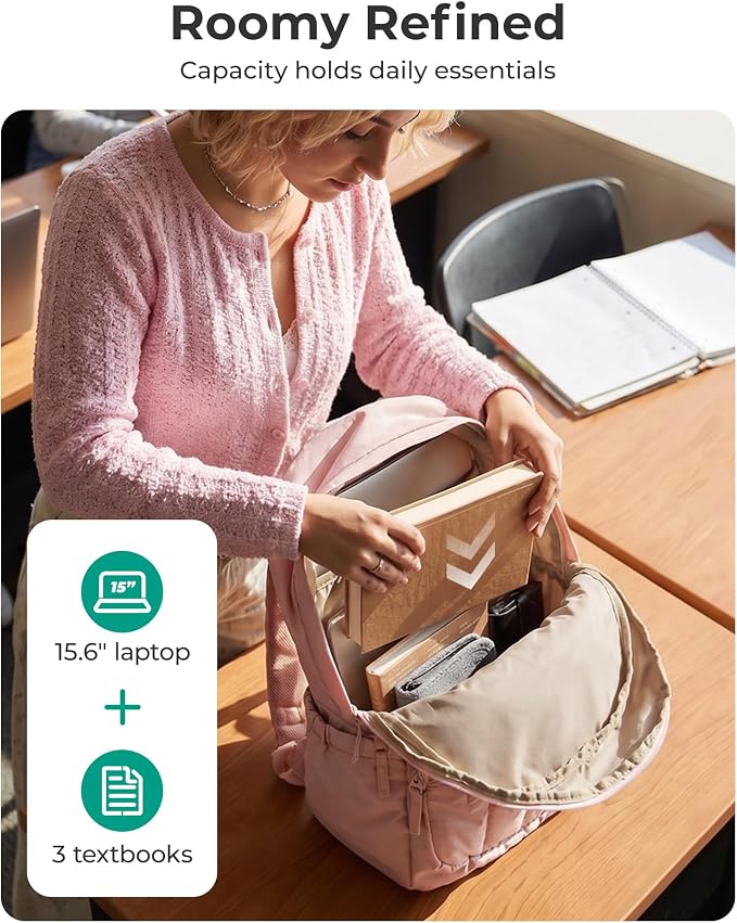 BAGSMART College Laptop Backpack,Cute Travel Backpack for Women,Quilted Computer Bookbag - Image 3