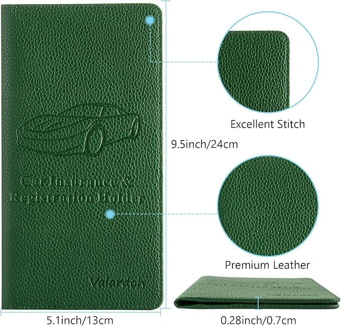Valardoh Premium Car Registration and Insurance Card Holder, Car Document Holder for Cards, Driver License & other Essential Documents (Dark Green) - Image 4