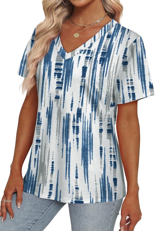 Alaroo Womens Summer Tops 2026 V Neck Short Sleeve Shirts Trendy Dressy Casual Vacation Outfits Printed - Image 3
