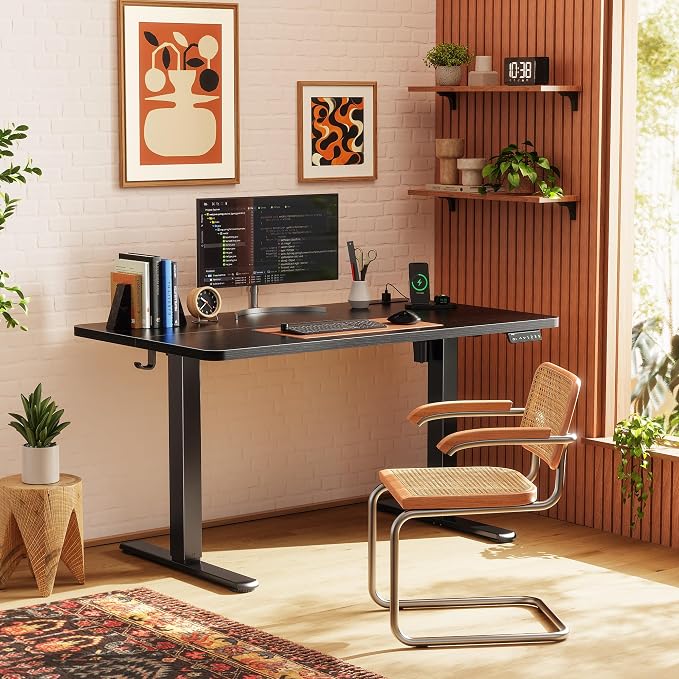 Huuger Electric Standing Desk with Power Outlets and USB-C Port, 47 X 24 Inch Height Adjustable Desk, Sit Stand Desk for Home Office, Computer & Gaming Desk with 4 Presets, Stable Steel Frame, Black - Image 2