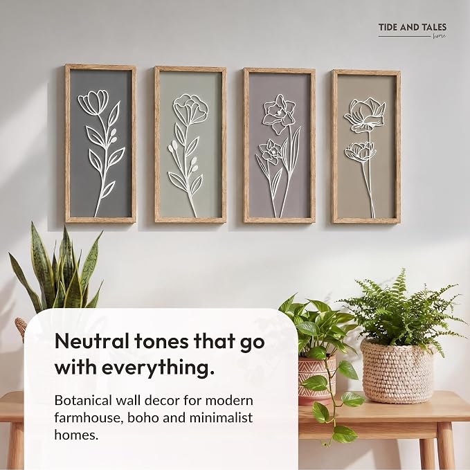 3D Wooden Floral Bathroom Wall Decor (Set of 4) Lightweight, Ready-to-Hang Framed Wall Art For Living Room, Bedroom, or Office - Premium Boho Botanical Farmhouse Decorations - Gift-Boxed - Image 8