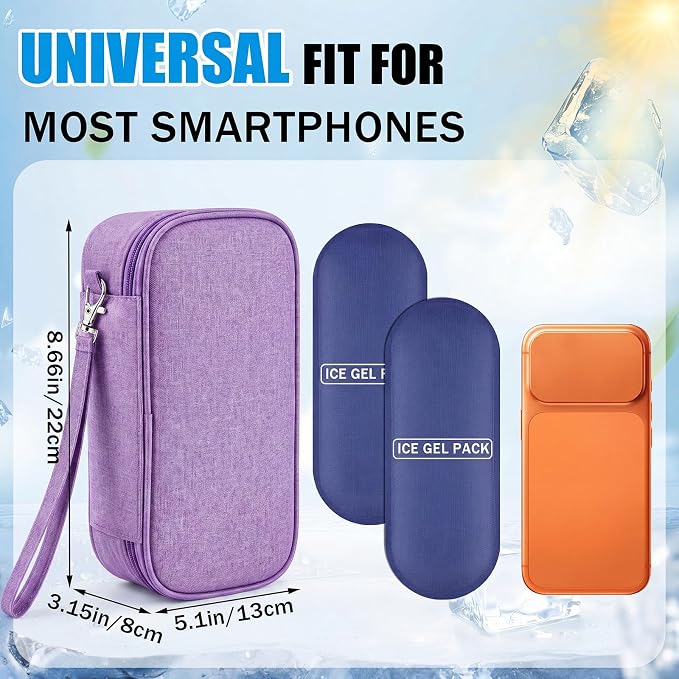 Phone Cooler Bag for Beach, Portable Phone Cooling Pouch with 2 Reusable Ice Packs, Keeps Cool in Extreme Heat for Car Pool Hiking, Extends Battery Life, Fits All Smartphones(Purple,Fabric) - Image 2