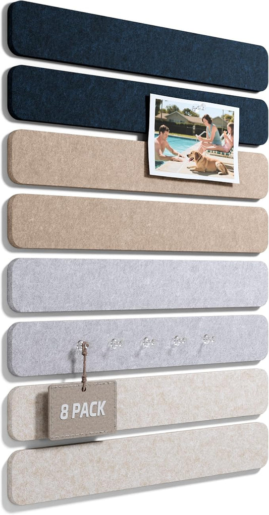 Fluxynara 13" x 2" Felt Wall Panels, Nordic Slate | 8-Pack Includes 50 Push Pins and Adhesive Tabs for Photos, Notes and Decor in Bedroom Doors, Home Office or Studios by FLUXYNARA