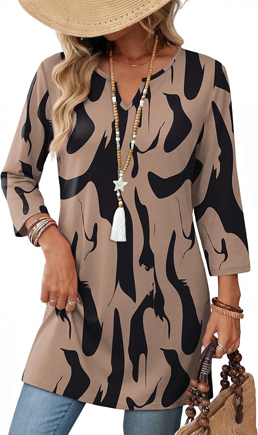 OFEEFAN Summer Boho Tops For Women 3/4 Length Sleeve Womens Tops Vacation Outfits by OFEEFAN