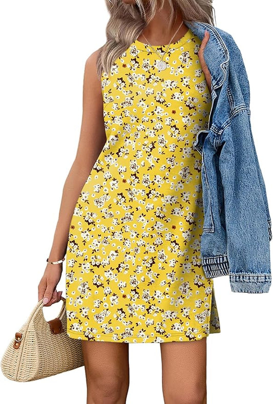 WIHOLL Casual Dresses for Women Crewneck Sleeveless Tank Dress Summer Spring Boho Vacation Clothes by WIHOLL
