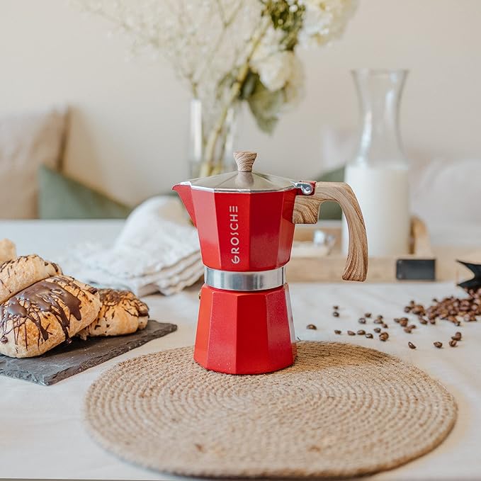 GROSCHE Milano Stovetop Espresso Maker Moka Pot 3 espresso Cup - 5oz, Red - Cuban Coffee Maker Stove top coffee maker Moka Italian espresso greca coffee maker brewer percolator | Cuban Coffee Maker And Italian Moka Pot For Stovetop Espresso; For Gas, E... - Image 2