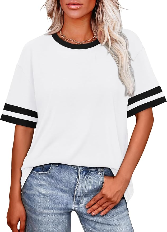 WIHOLL Womens T Shirts Loose Fit Short Sleeve Tees Crew Neck Color Block Summer Tops 2026 Fashion - Image 2